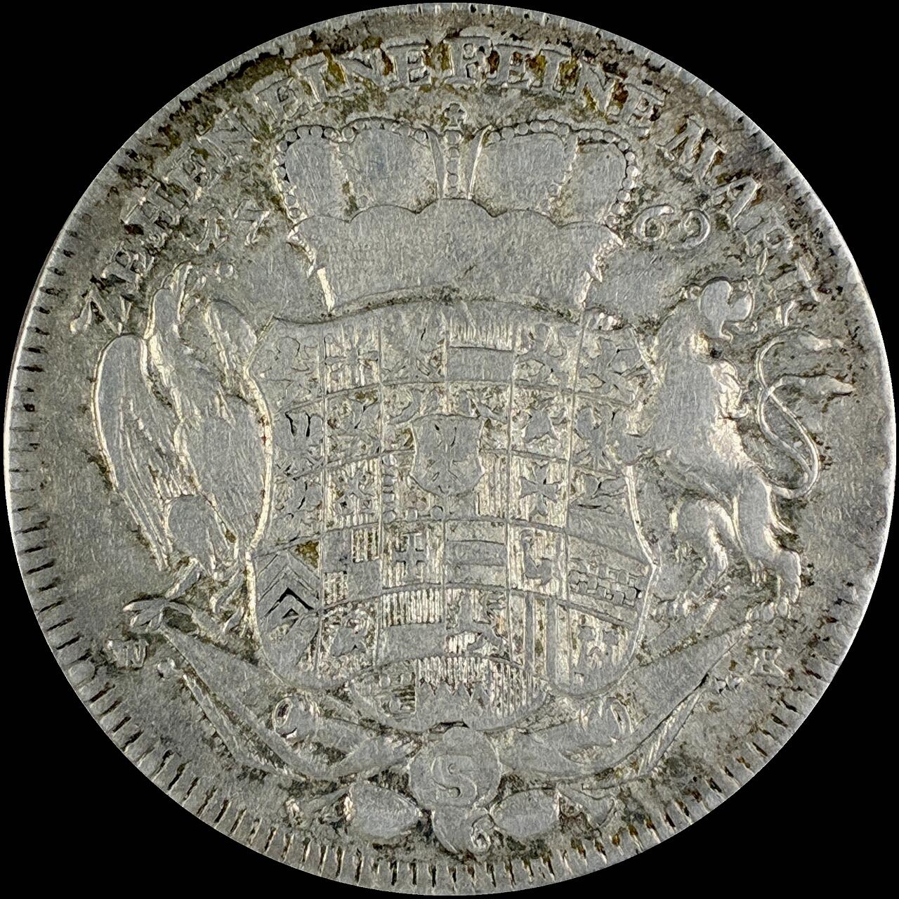 【雨安】【直播拍卖】【世界币章115期-裸币】2025-11-21 周五 19:30 保真 [裸币德国] Germany 德国 德意志 1泰勒 Brandenburg-Ansbach勃兰登堡-安斯巴赫 KM#0248.1 1769年G//S-WK 少见大泰勒