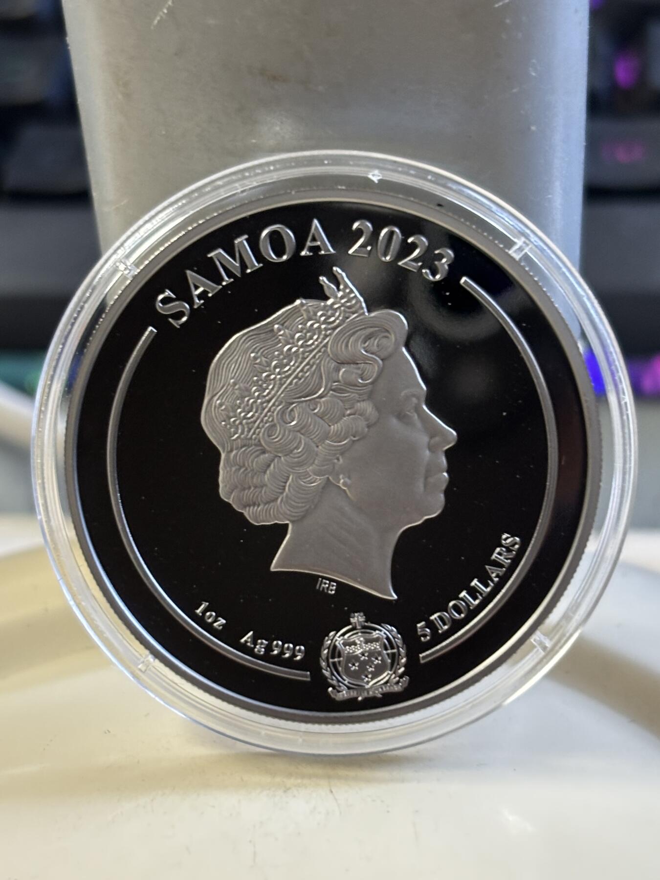 第182期拍卖 萨摩亚2023年指环王系列阿苟纳斯巨像镀金纪念银币，999银镀金，发行1499枚