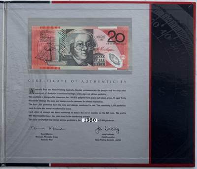 2025第25场（总第225期）：精品测试钞、纪念钞、塑料钞、连体钞综合场 - 黑字版MH99冠 澳大利亚海上文化遗产20元塑料纪念钞特殊加盖册装UNC（第1380号）