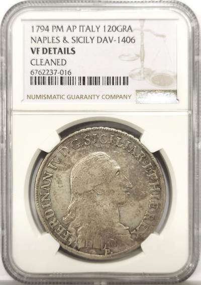 博洋堂世界钱币拍卖第147期（全场包邮） - NGC VF 意大利那不勒斯与西西里1794年120G大银币，稀见品种