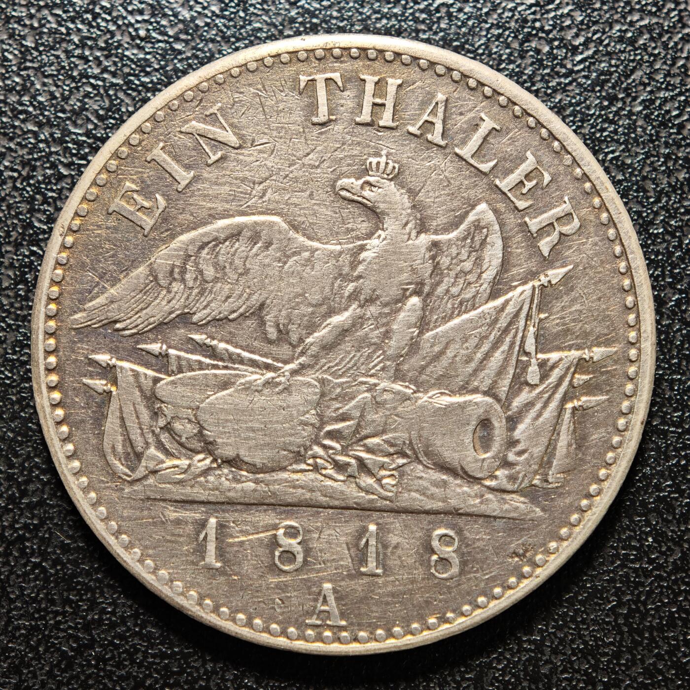 【德藏】世界币章拍卖第154期（拍品征集中~欢迎藏友联系） 1818年 德国普鲁士威廉三世泰勒大银币 直径约：34.2mm；重约：21.9g