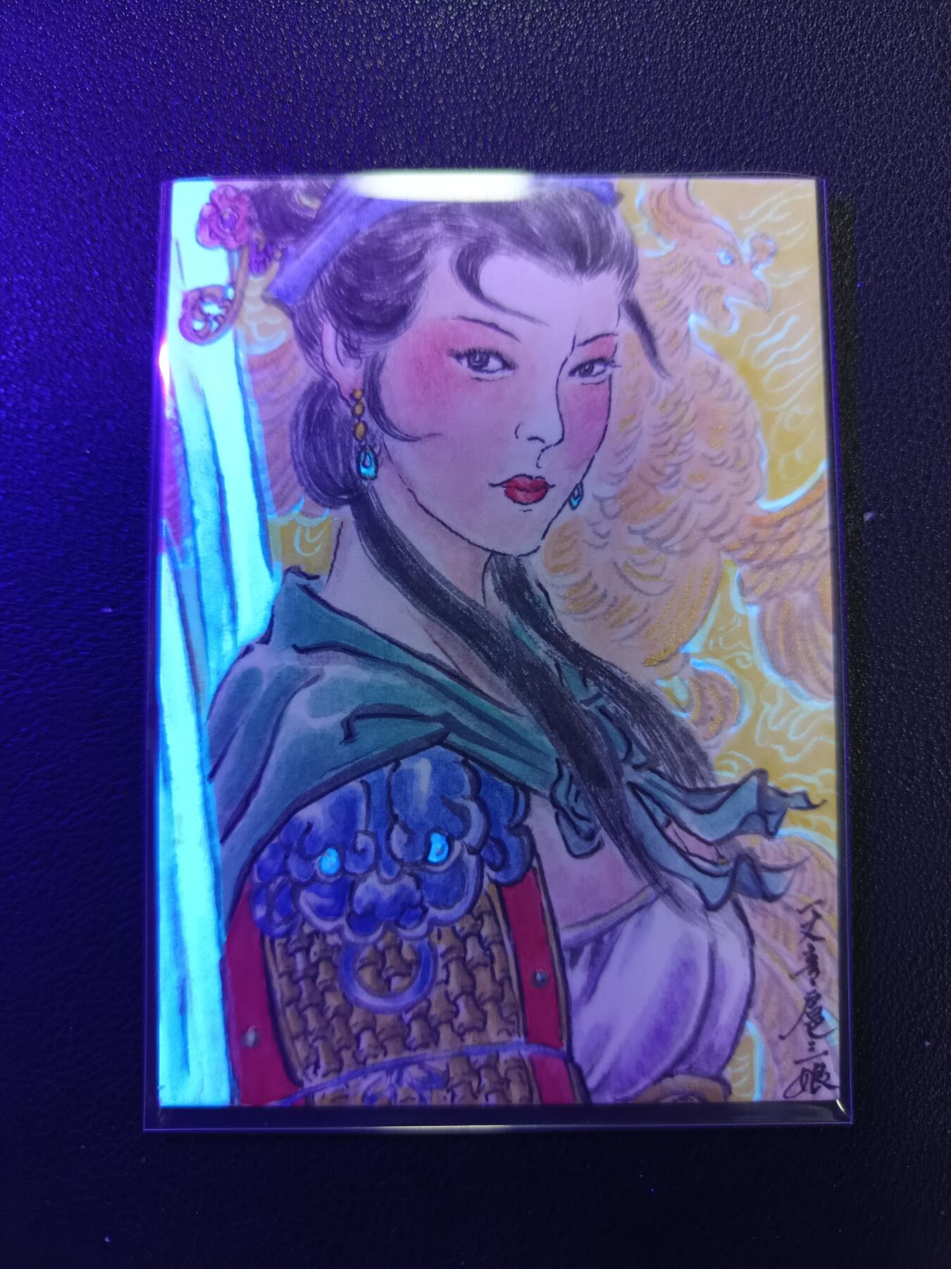 天玑星卡拍第141期《11.24周一截拍》持续收拍收评中 满赠卡需备注 【手绘卡】张先军 一丈青扈三娘 手绘卡 背题字绘日月双刀