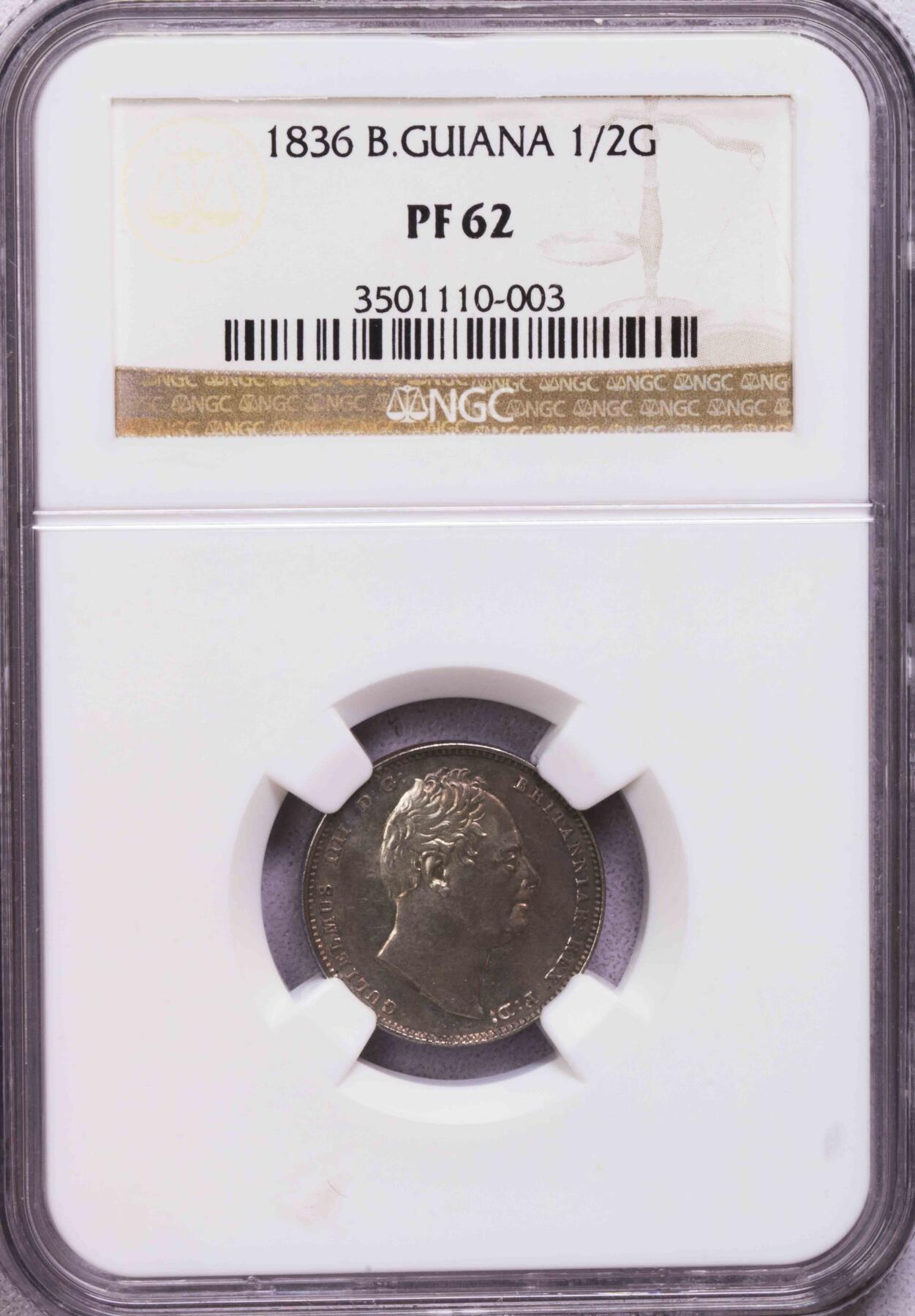 NGC-PF62 1836英属圭亚那半盾银币 唯一亚军