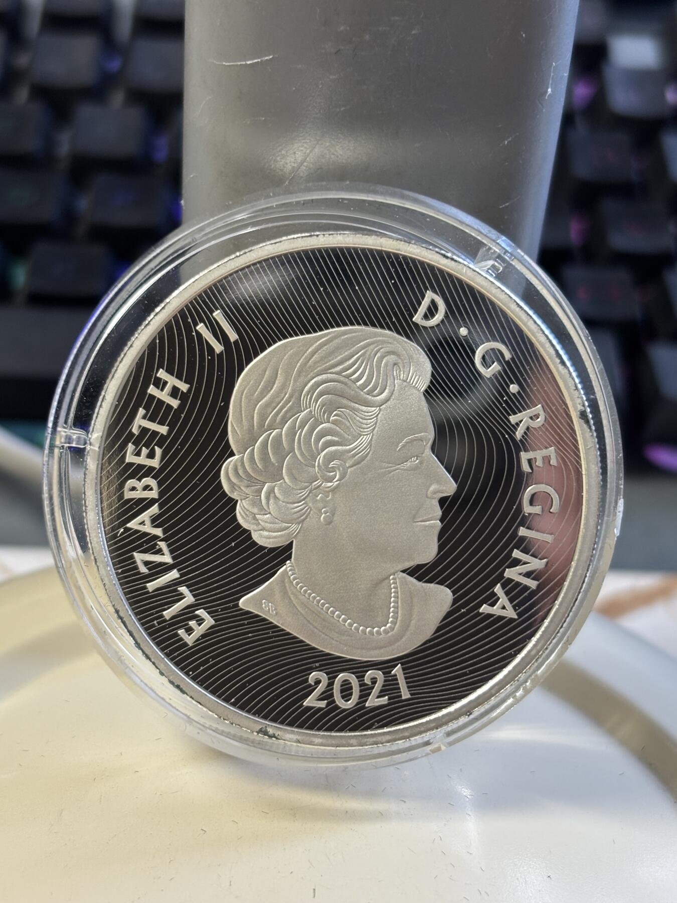 第182期拍卖 加拿大2021年落基山脉明珠路易斯湖潮高浮雕银币，9999银，82.3克，发行3000枚