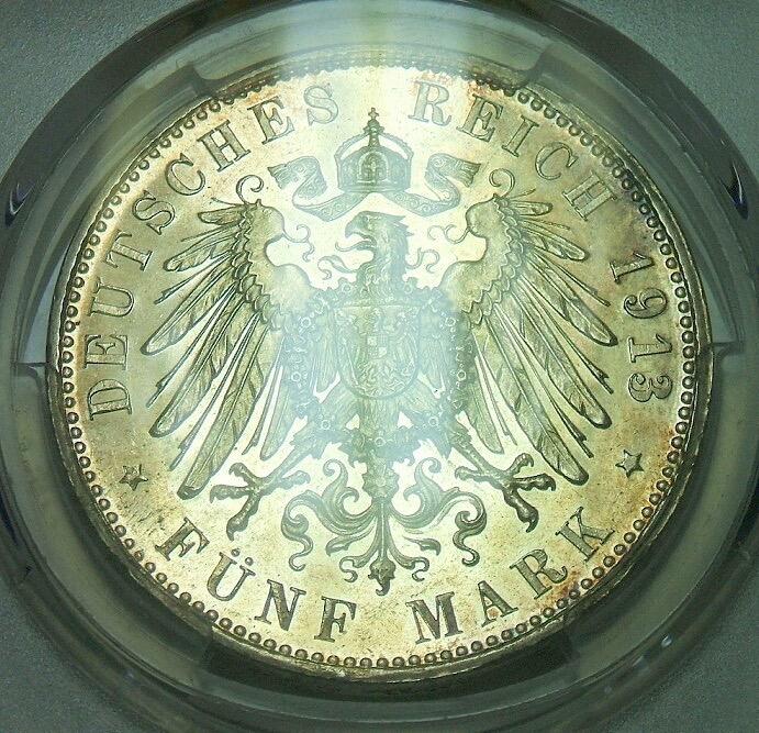 【银】金盾PCGS PR62 德国巴伐利亚1913年 奥托5马克大银币 精制PROOF版