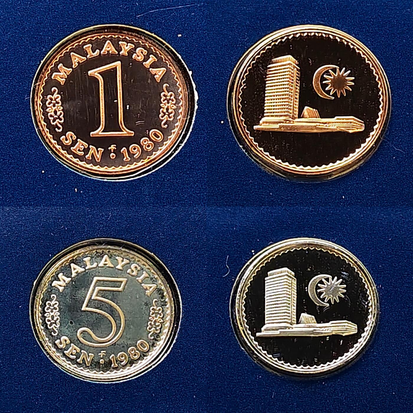 【全场包邮】纯粹捡漏拍479场（免费代拍第16场） 马来西亚1980年官方9枚全银精制套币-盒证全