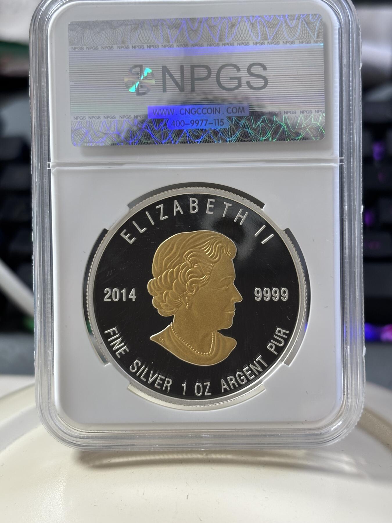 第182期拍卖 加拿大2014年神省教义系列代表智慧的水獭镀金纪念银币NPGS-VPS保真评级，999银，1盎司