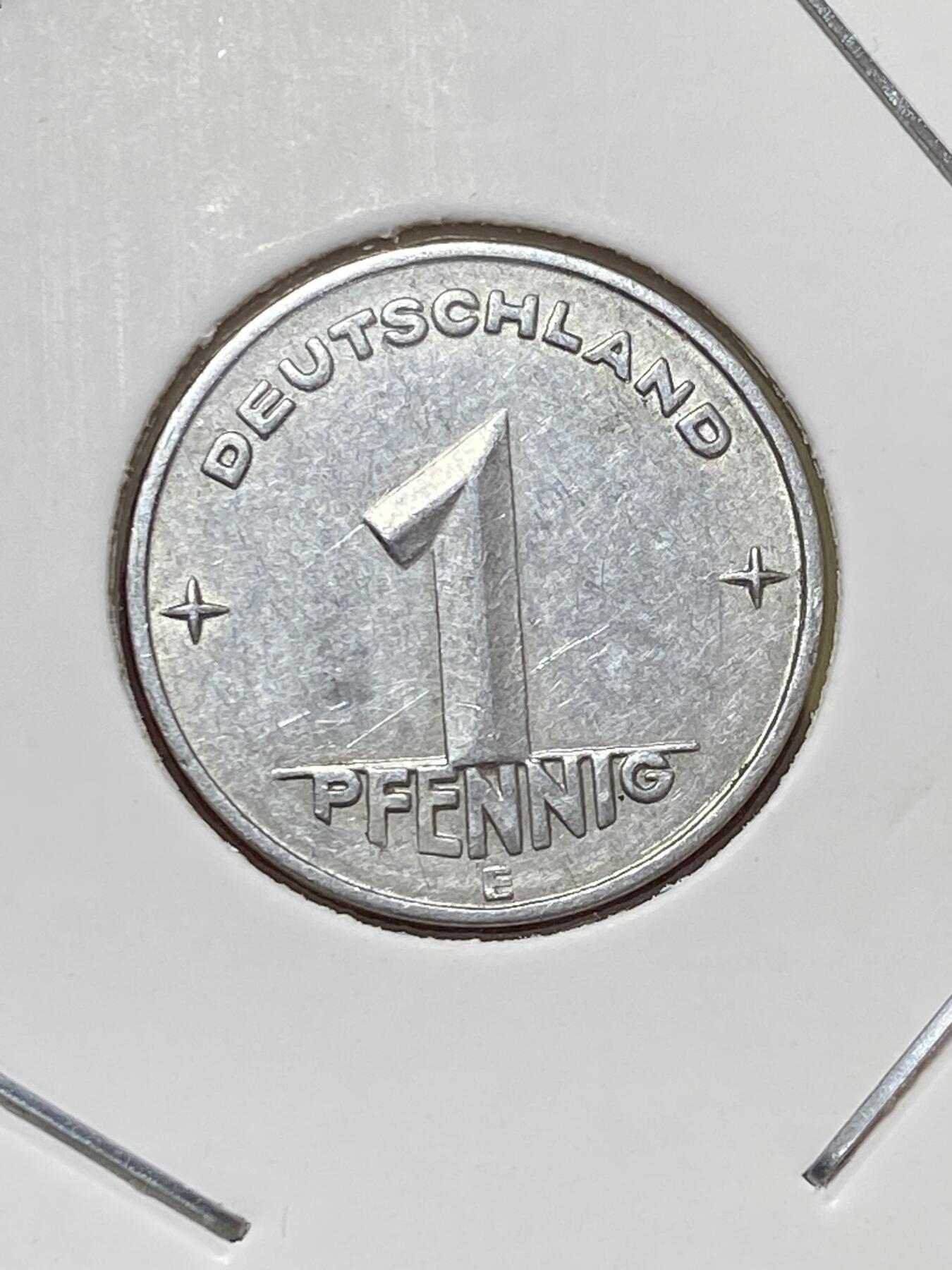 2025年第一百三十一场(总第一百五十七场）外国好品纸夹散币场(免佣金) 少见版本厂标–民主德国1953年1芬尼(E标，穆尔登许滕造)