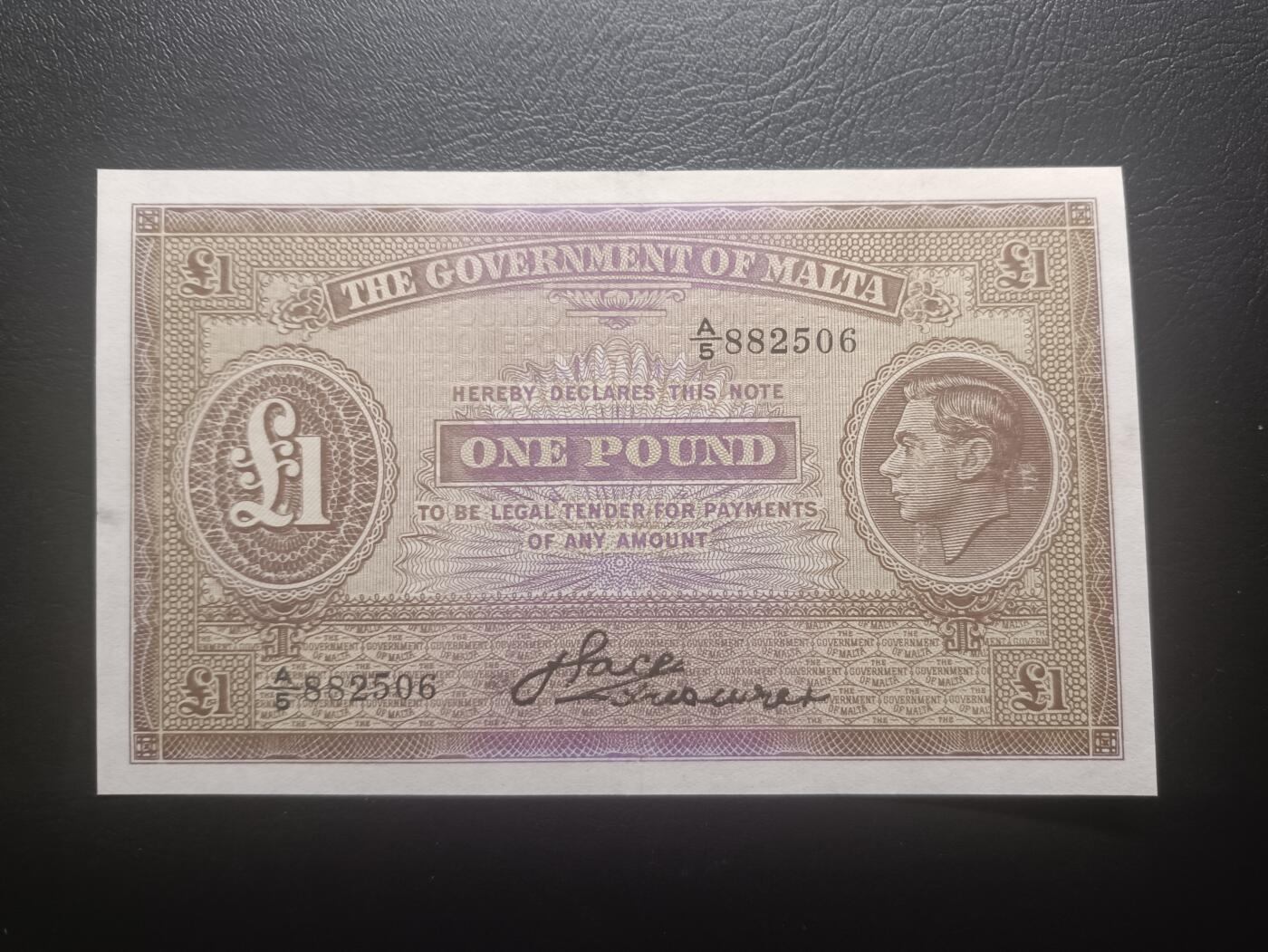 2025十一月第五期，总第203期 英属马耳他1939年1镑流通好品XF无47，乔治六世国王，仅发行一年的稀有签名，最高面值