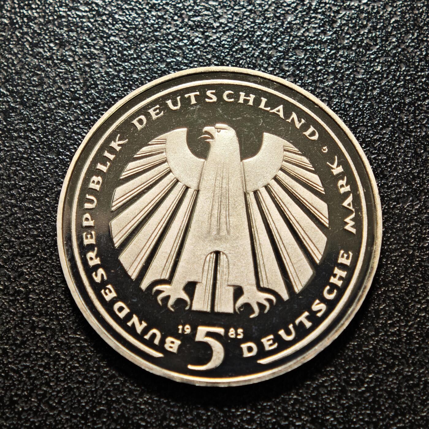 【德藏】世界币章拍卖第154期（拍品征集中~欢迎藏友联系） 1985年 德国铁路集团成立150周年5马克纪念镍币 直径约：28.9mm；重约：10g