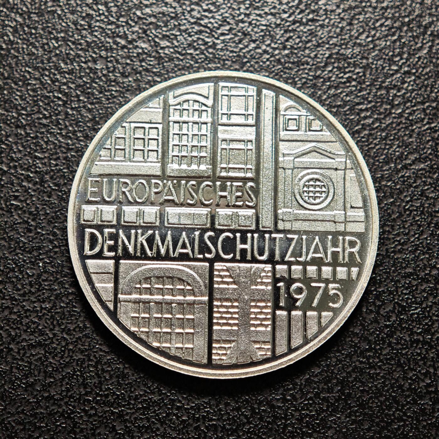 【德藏】世界币章拍卖第154期（拍品征集中~欢迎藏友联系） 1975年 德国欧洲纪念碑保护年5马克纪念银币 直径约：29mm；重约：11.2g