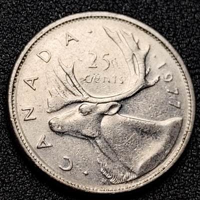 泉币菌-第135场-精品福利场 - 高币值 加拿大1977年1/4加拿大元 伊丽莎白二世 驯鹿 24mm 