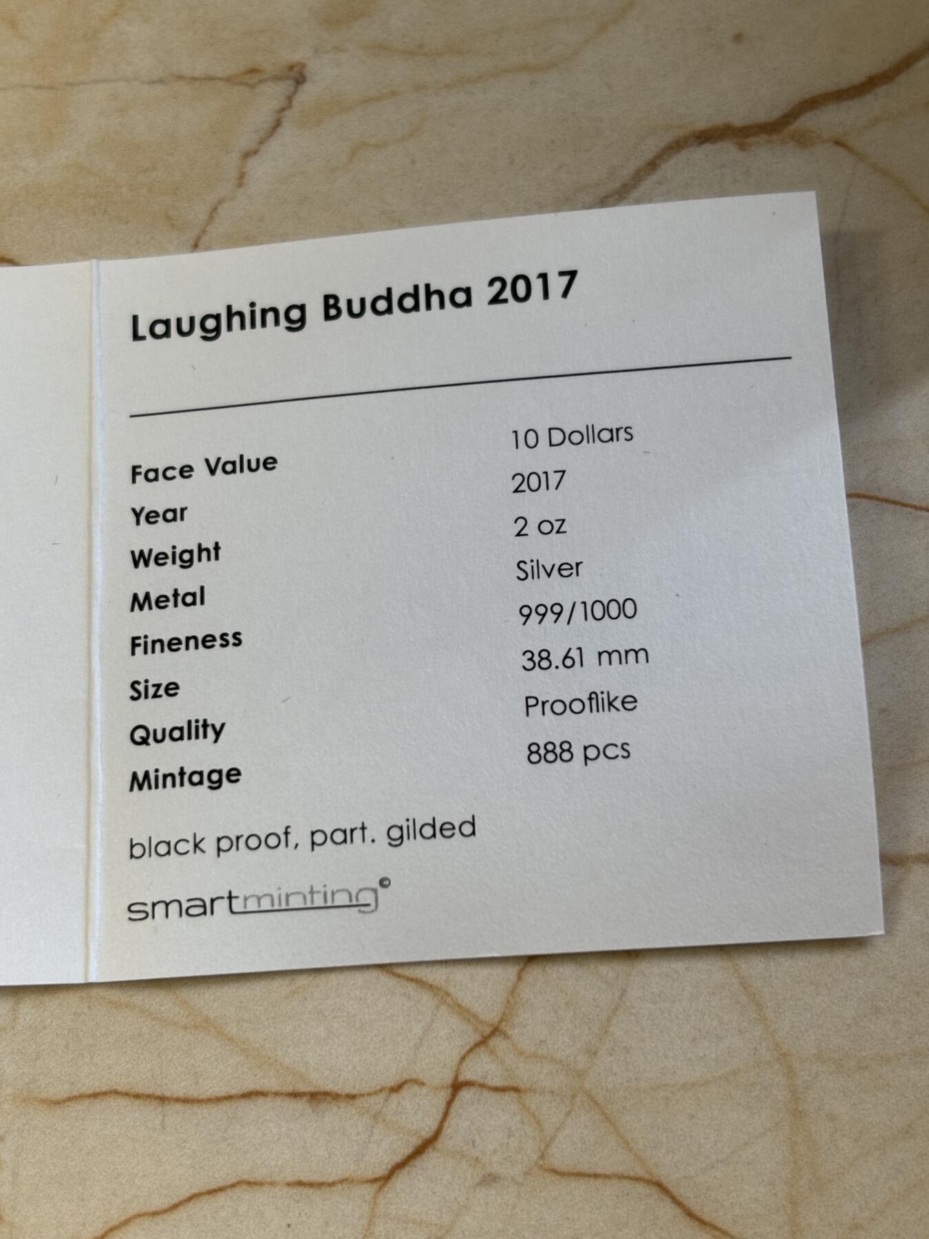 第182期拍卖 帕劳2017年弥勒佛高浮雕镀金2盎司黑色纪念银币，999银，发行888枚