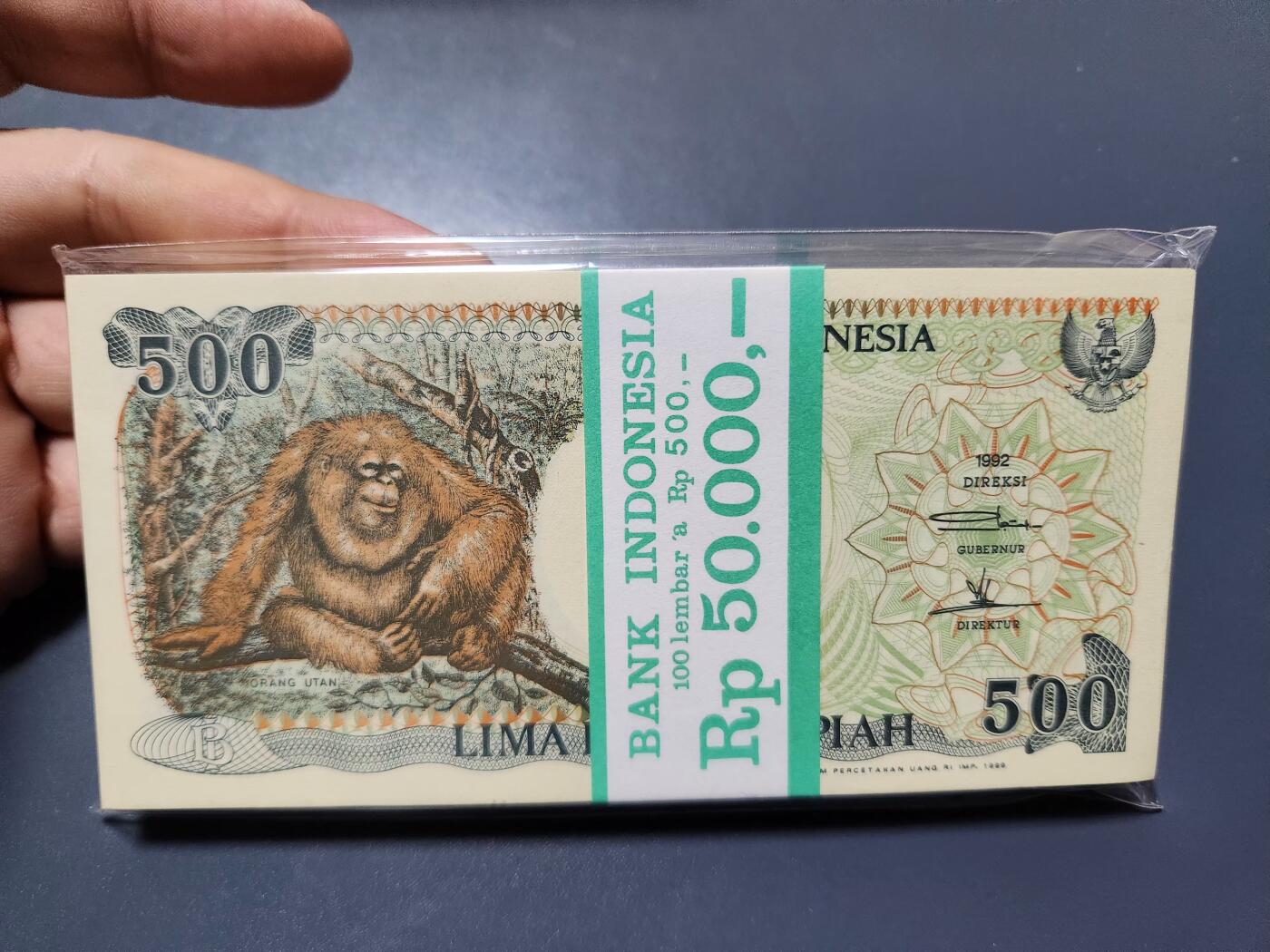 11月23号晚上8点 外国纸币自动截拍第63场 印度尼西亚500全新原刀百连