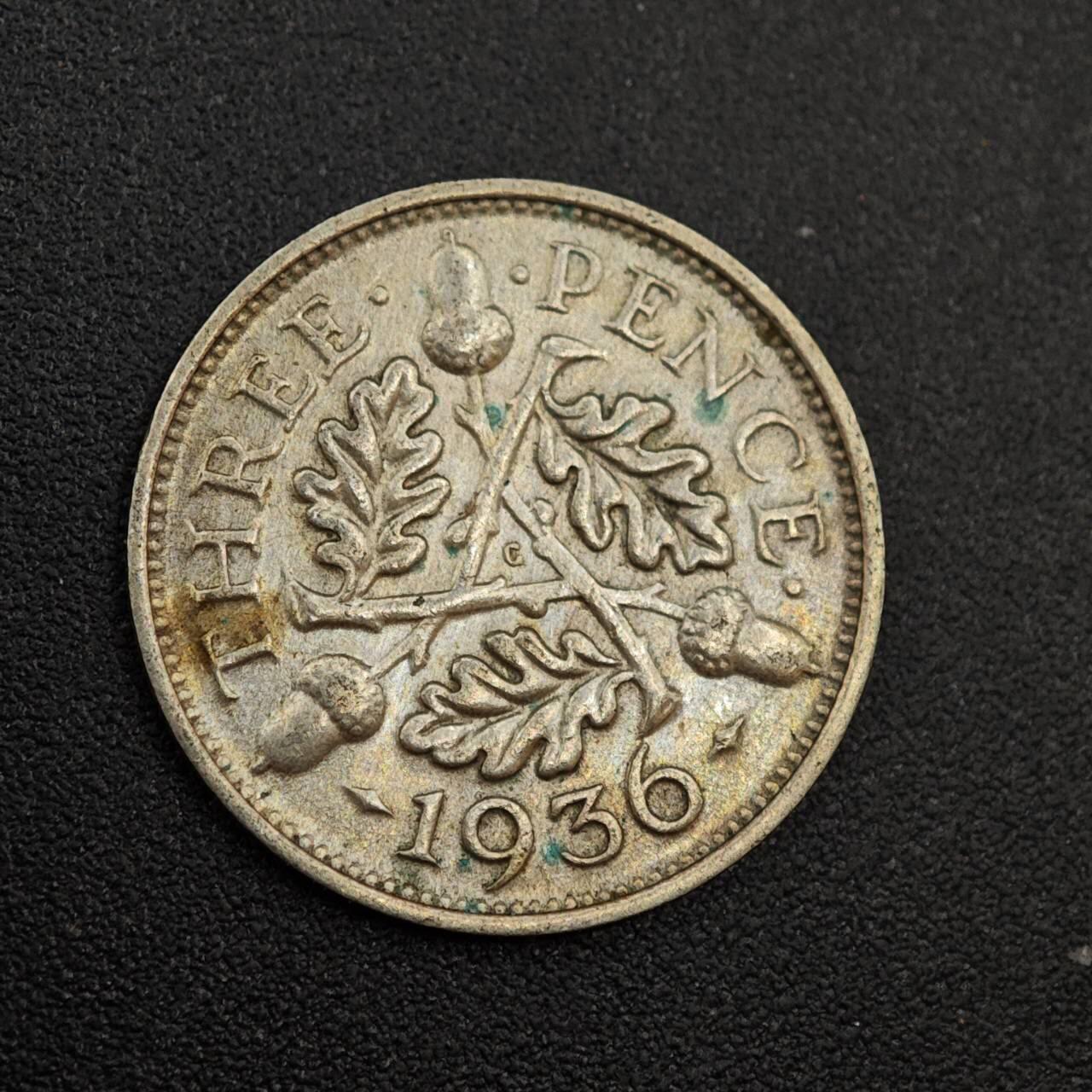 【淘币小摊】实时拍第八百零二拍   散币场   满百包邮可预留二周 每周一统一发货   英国1936年乔治五世3便士银币