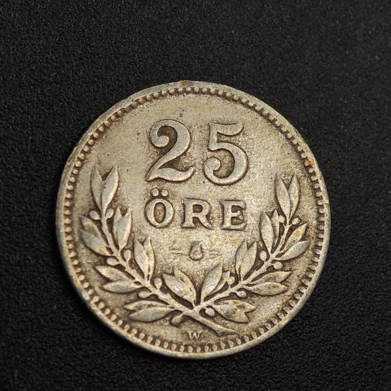 【淘币小摊】实时拍第八百零二拍   散币场   满百包邮可预留二周 每周一统一发货   瑞典1912年25欧尔银币