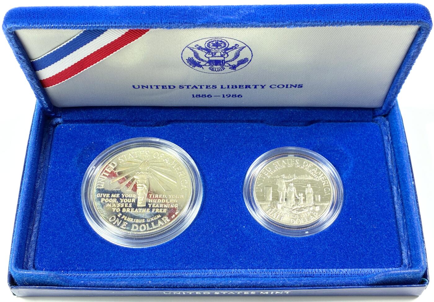 【雨安】【直播拍卖】【世界币章115期-裸币】2025-11-21 周五 19:30 保真 [现代钱币] USA 美国 装帧 1986年 1美元 1/2美元 独立百年纪念银币 原盒原证