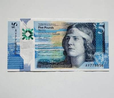 【礼羽收藏】🌏世界钱币拍卖第113期 - 【AY778656】2016年苏格兰皇家银行5镑塑料钞女诗人薛帕德  非全新