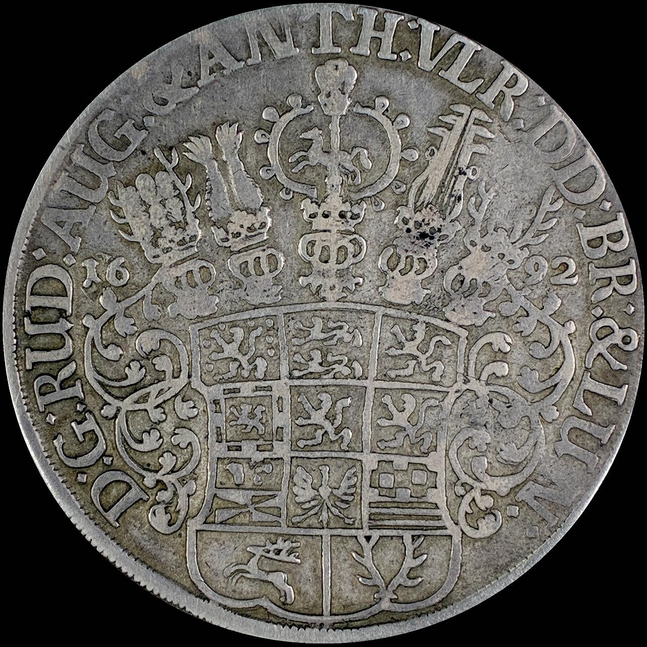 【雨安】【直播拍卖】【世界币章115期-裸币】2025-11-21 周五 19:30 保真 [裸币德国] Germany 德国 德意志 1泰勒 Braunschweig-Wolfenbuttel不伦瑞克 KM#0593 (1691-1699) 野人 1692年