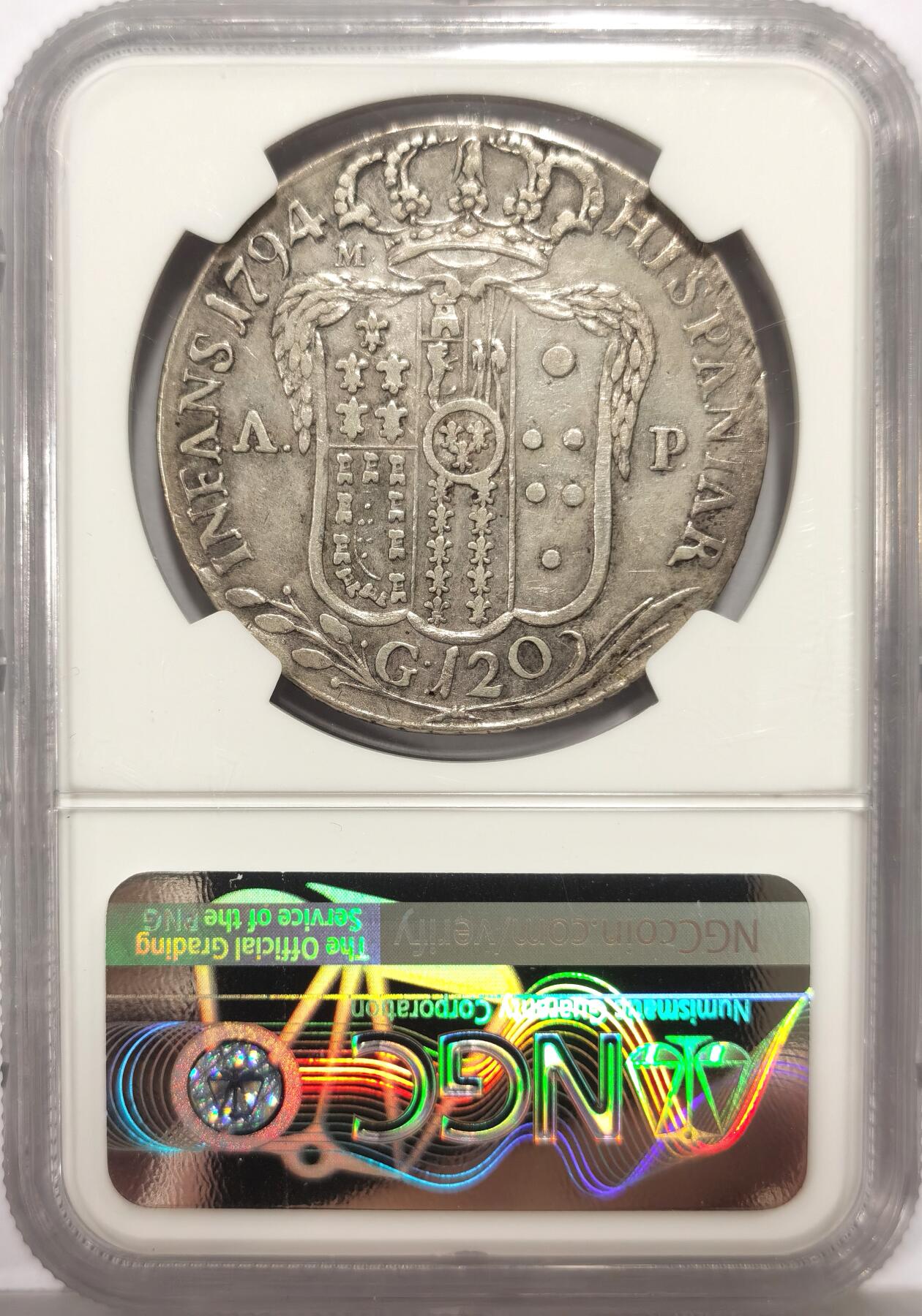 博洋堂世界钱币拍卖第147期（全场包邮） NGC VF 意大利那不勒斯与西西里1794年120G大银币，稀见品种