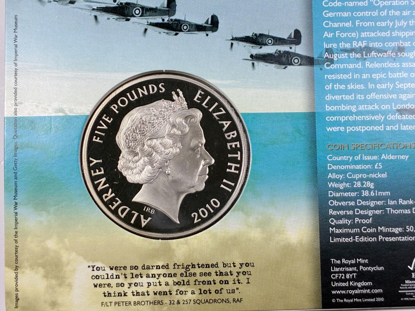 【雨安】【直播拍卖】【世界币章115期-裸币】2025-11-21 周五 19:30 保真 [现代钱币] Great Britain 英国 5镑 2010年 不列颠之战