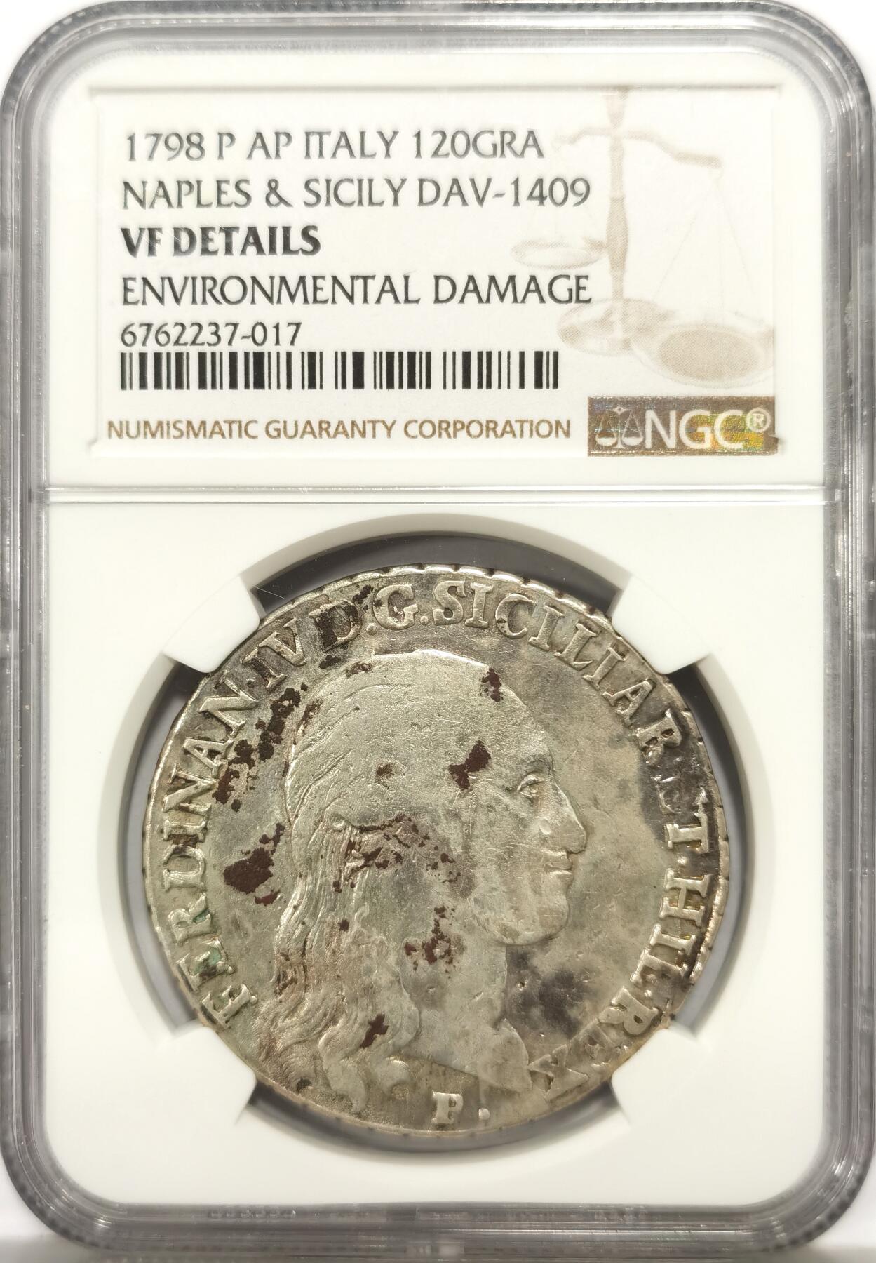 博洋堂世界钱币拍卖第147期（全场包邮） NGC VF 意大利那不勒斯与西西里1798年120G大银币，稀见品种