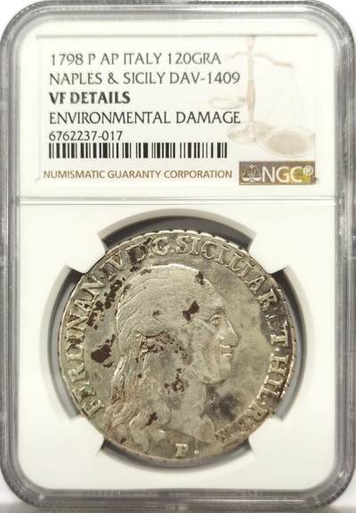博洋堂世界钱币拍卖第147期（全场包邮） - NGC VF 意大利那不勒斯与西西里1798年120G大银币，稀见品种