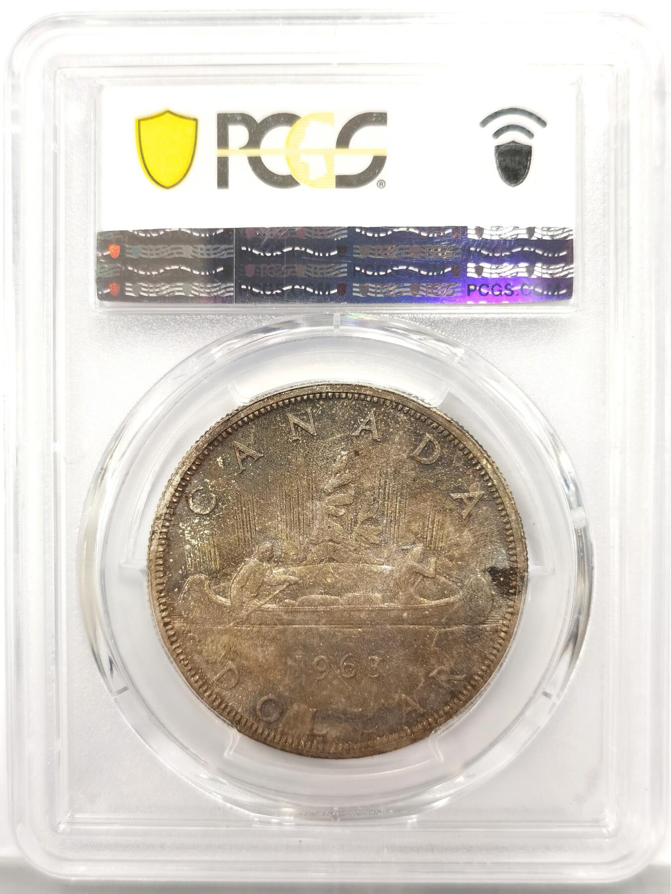 博洋堂世界钱币拍卖第147期（全场包邮） PCGS MS64 加拿大1963年伊丽莎白二世$1银币 醇厚五彩包浆 BU普制版比PL版少见 更高仅60枚