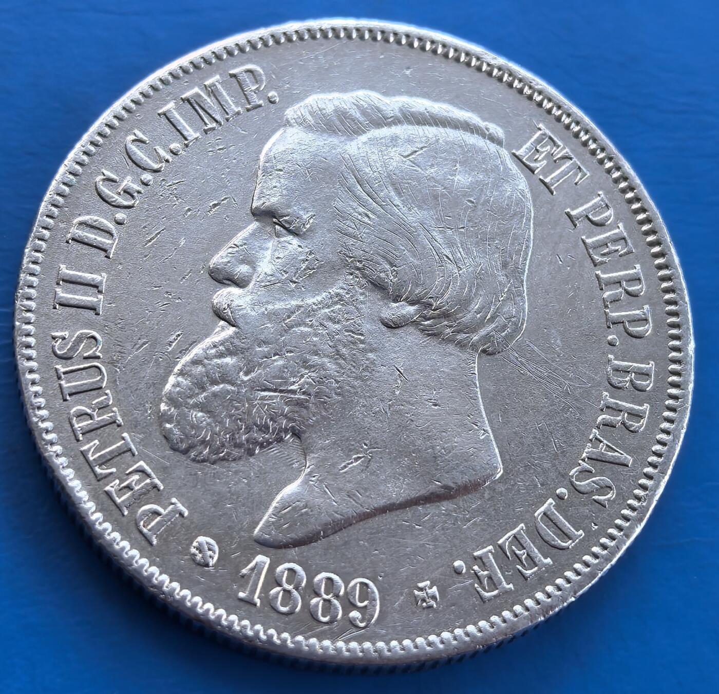 外国优质老铜币银币，未完待续 巴西1889年大胡子2000瑞斯银币