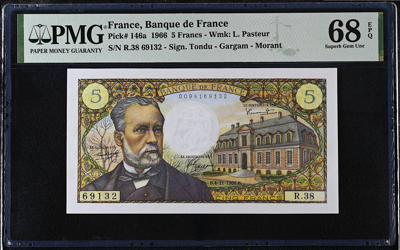 《艾美收藏》第221期-11.23周日黄金场精品荟萃 法国5法郎 PMG68E 1966年 近代微生物学的奠基人巴斯德 亚军分