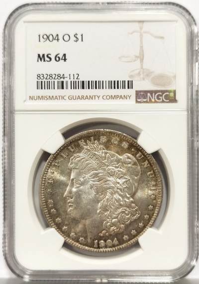 博洋堂世界钱币拍卖第147期（全场包邮） - NGC MS64 美国1904年O版摩根大银币，淡彩环绕观感佳