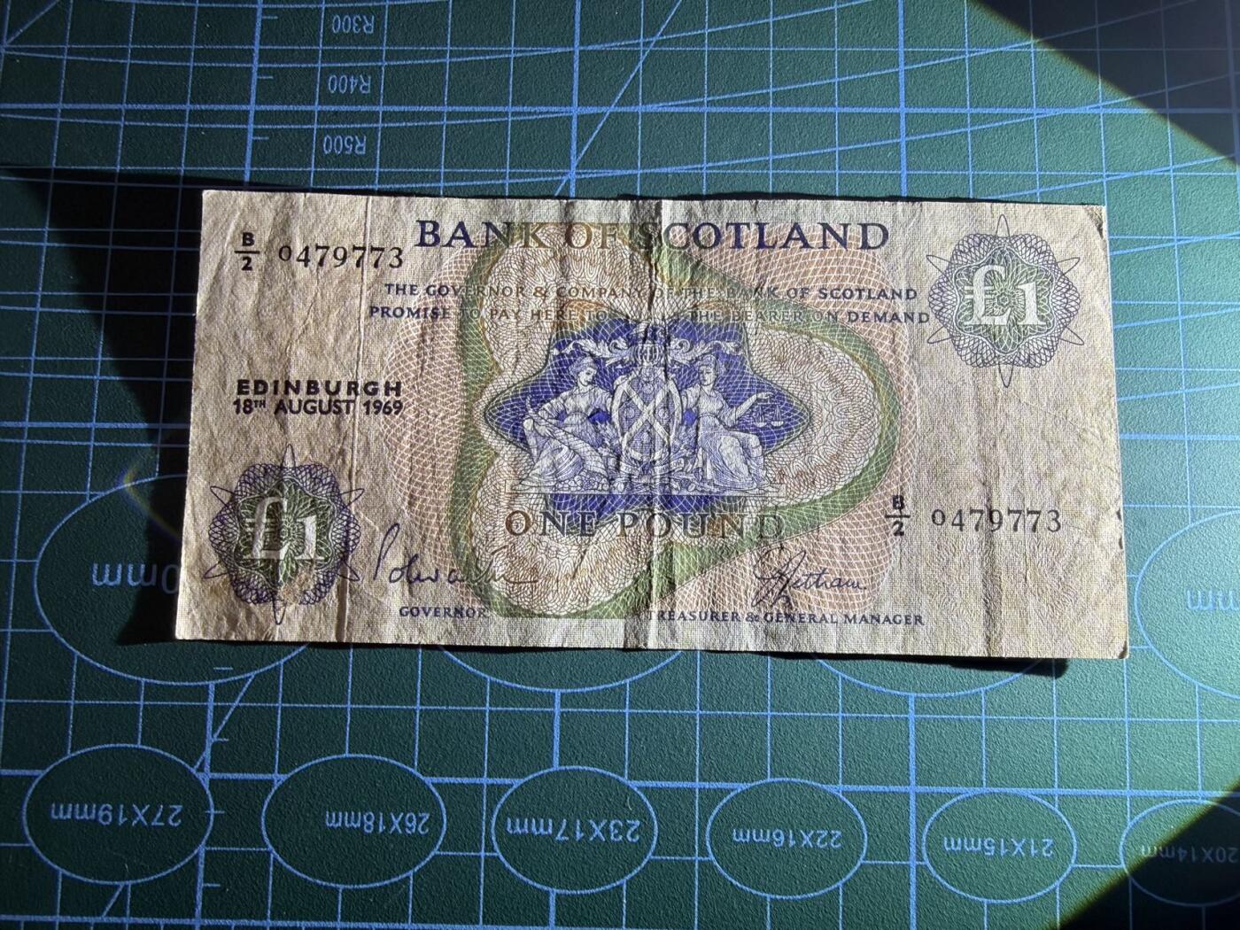 【炜奕收藏】，第五十一期 1969年苏格兰银行1镑，品相如图