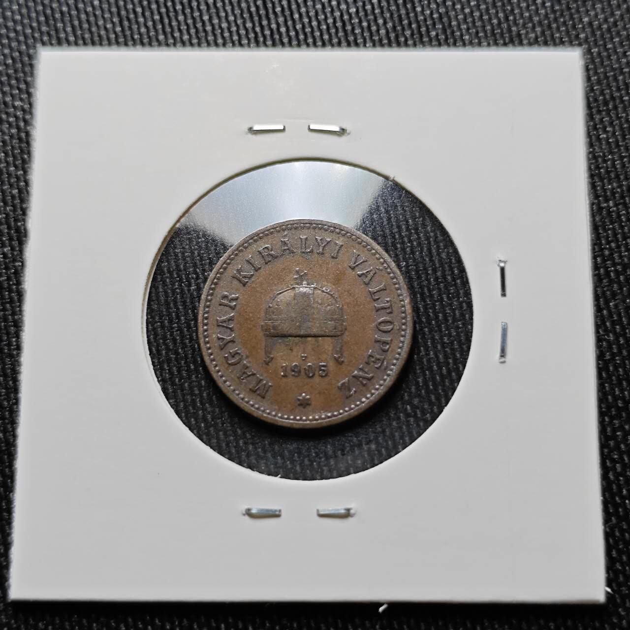 KK钱币收藏小铺  第363场  2月预留时间 周末发货  1905匈牙利2菲勒铜币