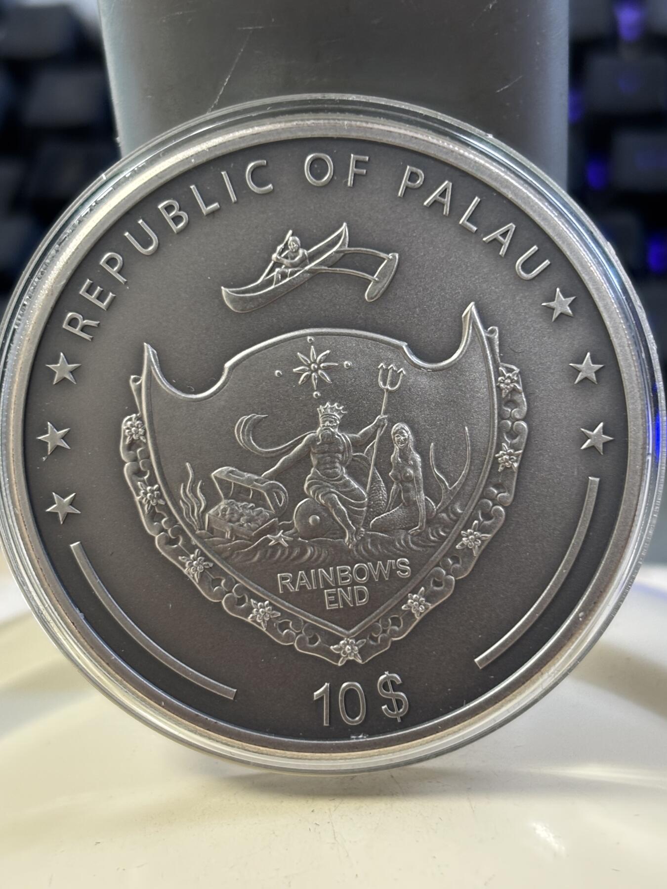 第182期拍卖 帕劳2019年神秘生物神龙2盎司仿古纪念银币，999银，发行500枚