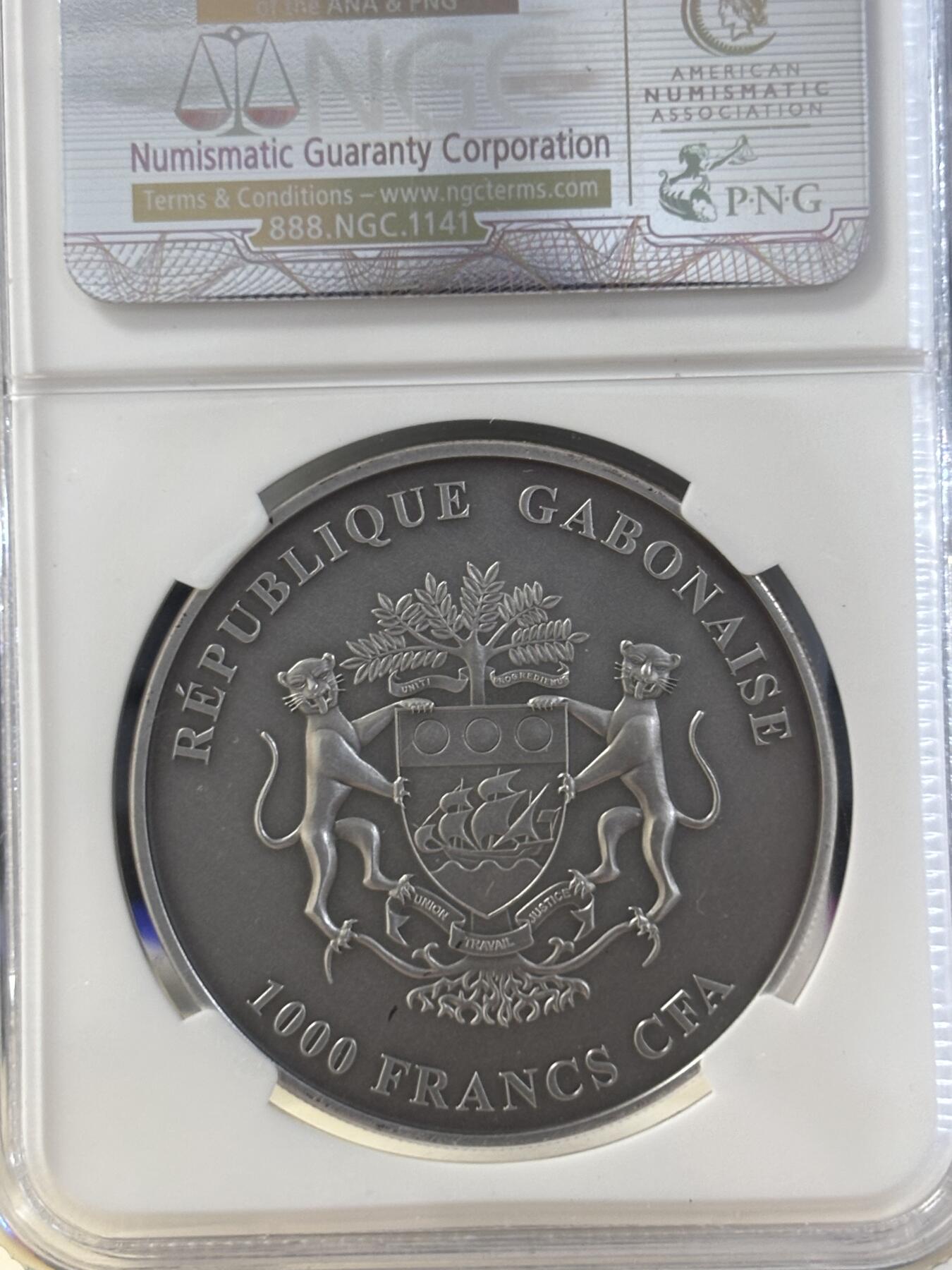 第182期拍卖 加蓬2012年非洲野生动物系列大象仿古银币NGC-MS68，1盎司，999银