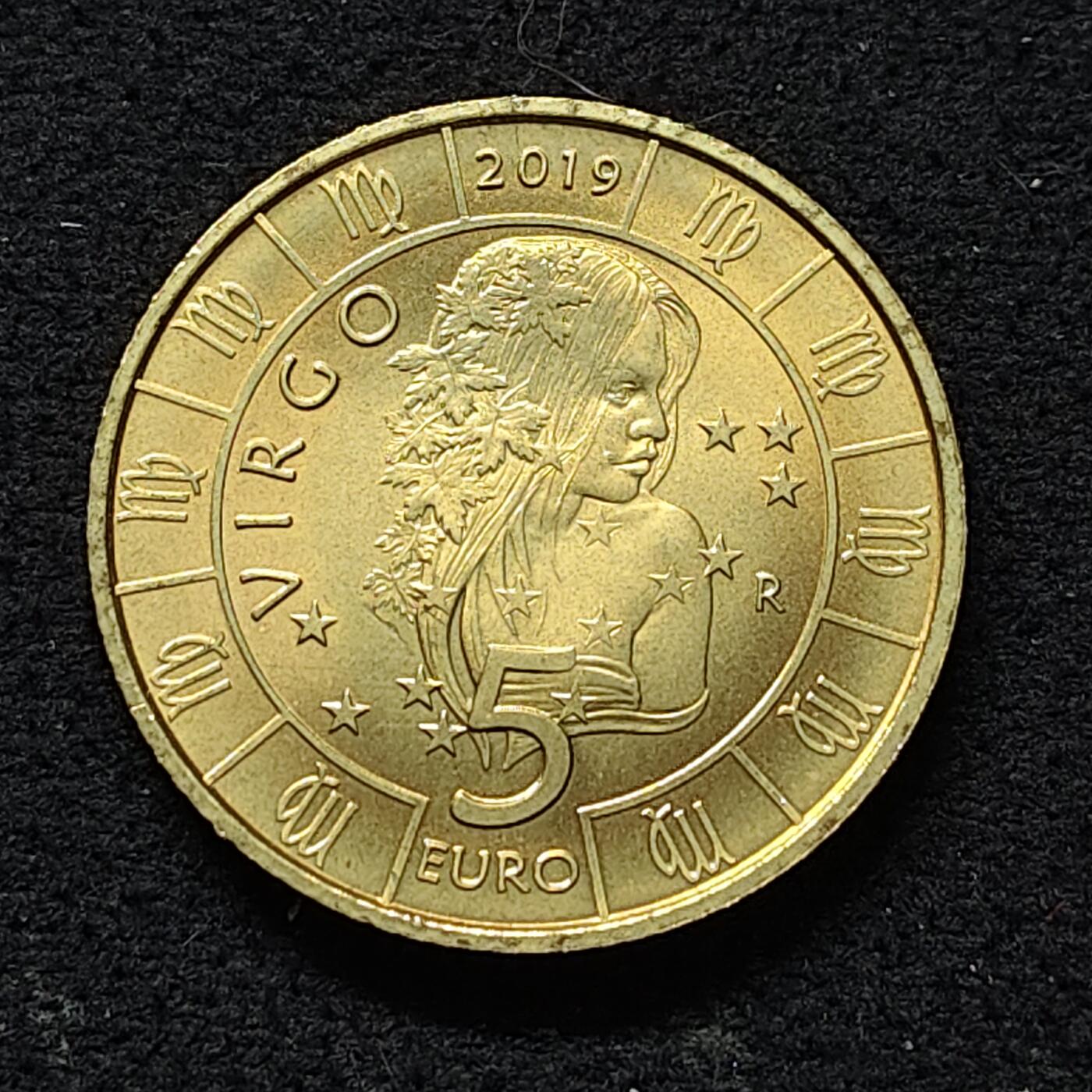 【全场包邮】纯粹捡漏拍480场（免费代拍第17场） 圣马力诺2019年5欧元十二星座处女座纪念币