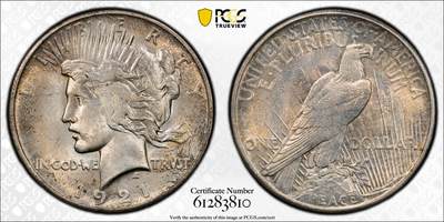 博洋堂藏家专场系列之美国钱币白金之夜专场暨第148期（全场包邮） - PCGS MS62 美国1921 首年和平 高浮雕 打制精美 双面覆盖老包浆 此版难得美艳包浆