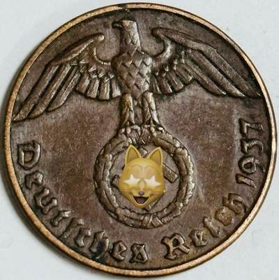 文馨钱币收藏第 282 场，【 长期接收代拍品】，加拿大老铜代用币，银币，德三系列场 - 极美品 1937 年德三帝国 1 芬尼铜币 A 标