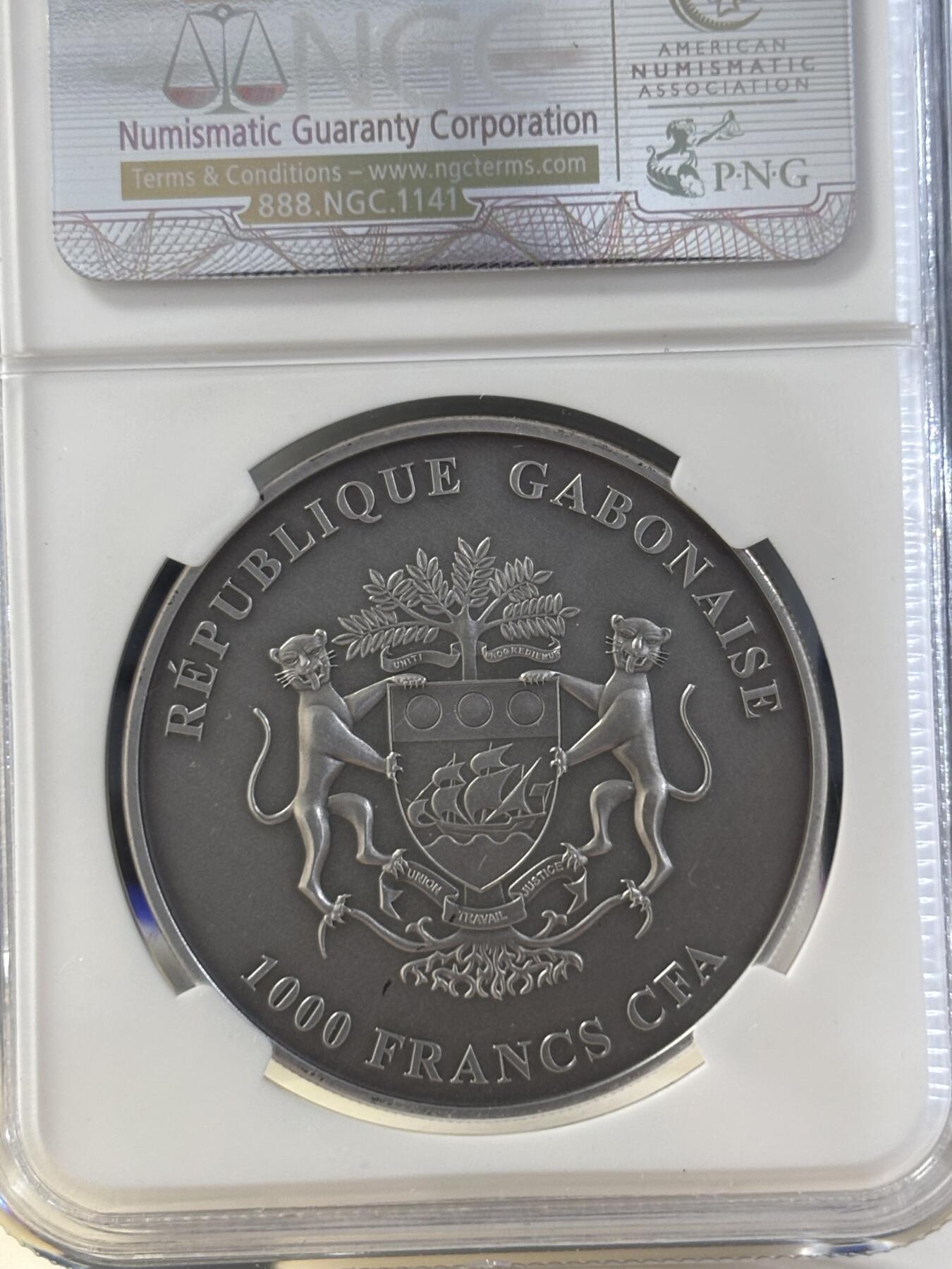 第182期拍卖 加蓬2012年非洲野生动物系列大象仿古银币NGC-MS68，1盎司，999银