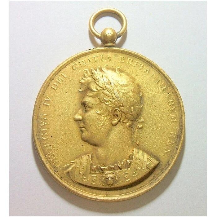 【旋风钱币】12月6日19:00准时开拍 精美欧洲币章、银币银章、第三帝国钱币等 全场包邮！ 【艺术】英国艺术大章1820年 乔治四世高浮雕精制超大镀金章 68MM 101克 鎏金工艺（蘸金水）金层要厚