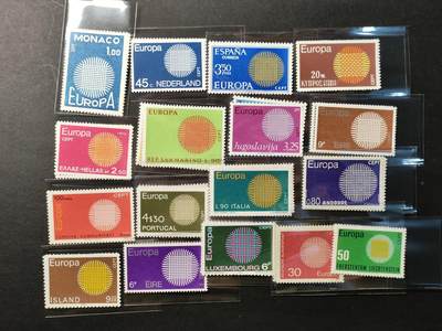 嘉禾收藏    【第386期】            无佣金、可寄存、满30元包邮 - 欧罗巴邮票，1970年欧罗巴 编织太阳邮票17套