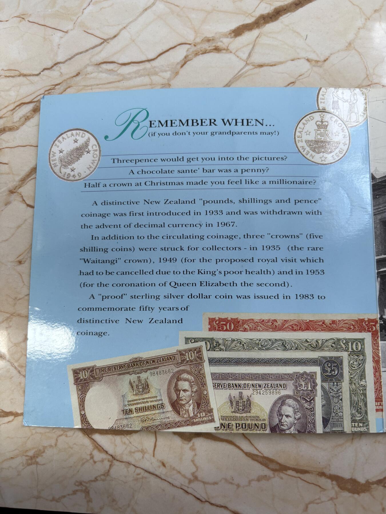 第182期拍卖 册装新西兰 1934-1983年 8枚精装套币 含3枚纪念银币，大银币含银925，重28.28克，1965年1先令的含500银，5.65克,1934年的含银500，1.41克