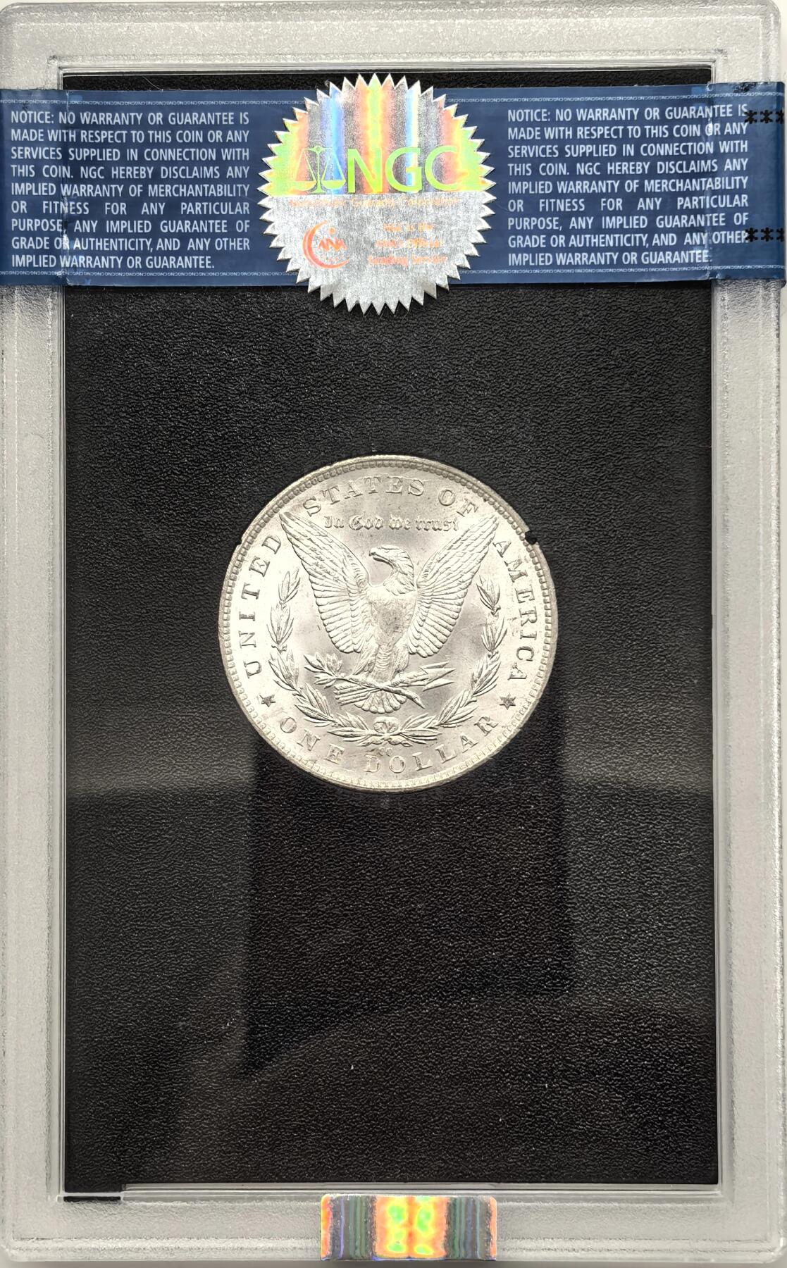 博洋堂藏家专场系列之美国钱币白金之夜专场暨第148期（全场包邮） NGC MS64 美国1882 CC 摩根 卡森厂 GSA大封装 人像面月牙形彩虹包浆 高分难得 十字转光