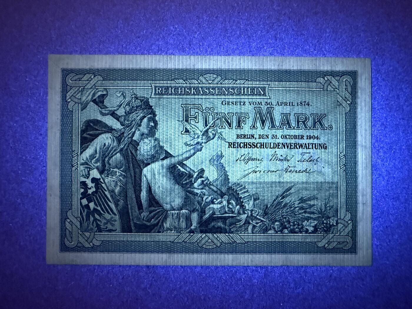 《艾美收藏》第221期-11.23周日黄金场精品荟萃 德国5马克 UNC 1904年老版本 德国帝国银行 无4