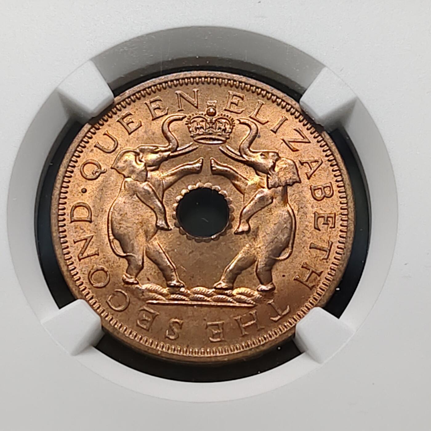 【全场包邮】纯粹捡漏拍481场（免费代拍第18场） 【收藏级】英属罗德西亚和尼亚萨兰1963年1便士大铜币-NGC MS65 RB