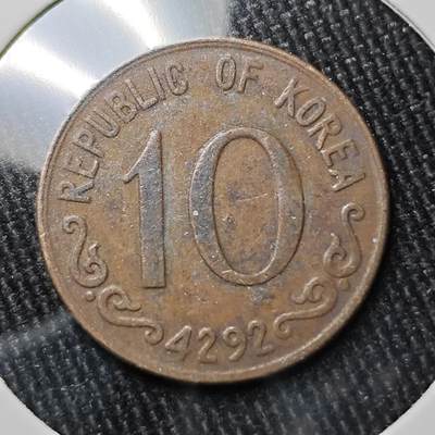 KK钱币收藏小铺  第363场  2月预留时间 周末发货 -  4292韩国早期开国第一版 木槿花10韩元铜币