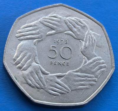 外国优质老铜币银币，未完待续 - 英国1973年加入欧盟50便士纪念币
