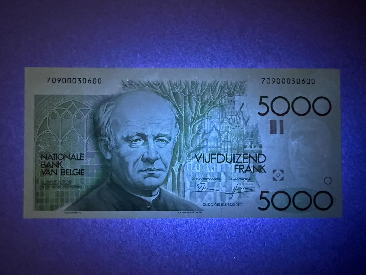 《艾美收藏》第221期-11.23周日黄金场精品荟萃 比利时5000法郎 UNC 比利时诗人哥赛尔 大蜻蜓 原票好品 仅轻微荧光 无4