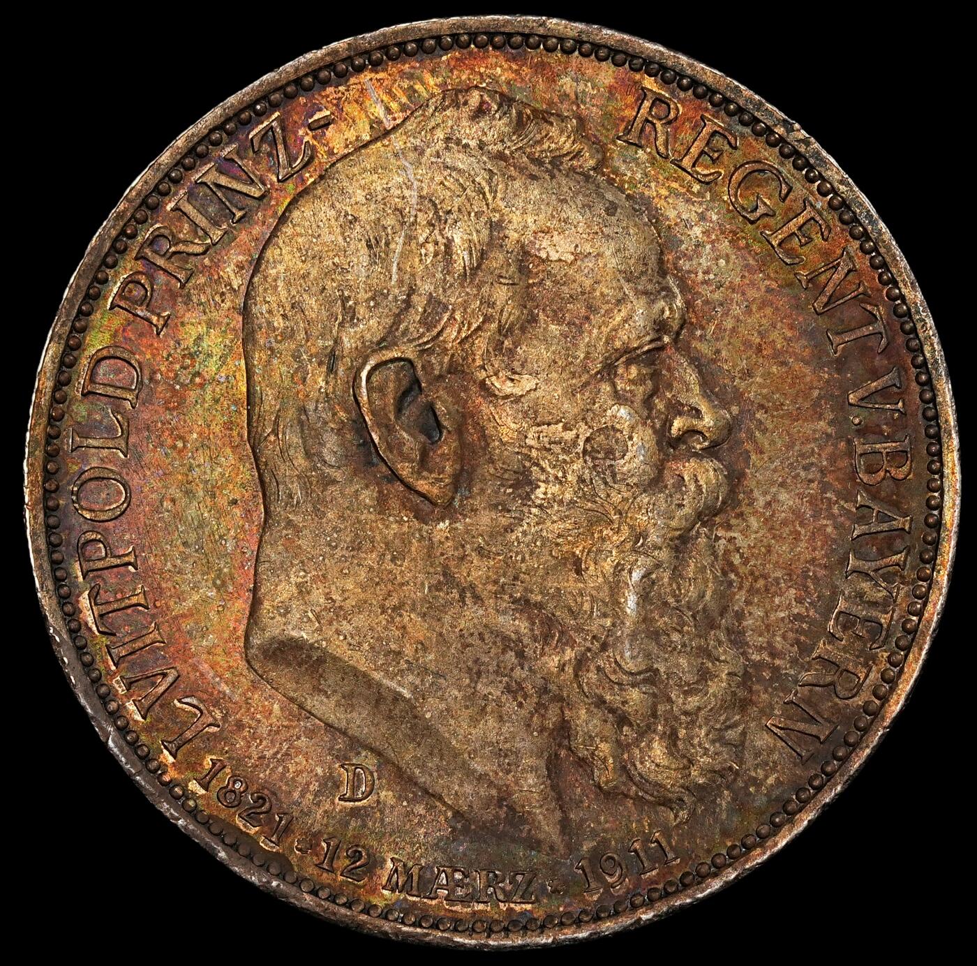 修遠堂世界钱币第九十四期 1911年巴伐利亚摄政王90大寿纪念3马克银币