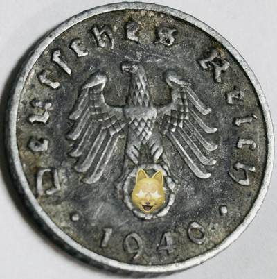文馨钱币收藏第 282 场，【 长期接收代拍品】，加拿大老铜代用币，银币，德三系列场 - 极美品 1940 年德三帝国 5 芬尼锌币 A 标，锌币保存不错，收藏不错